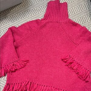 Women's Pink Turtleneck Sweater with Fringe